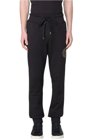 VERSACE Spodnie, Mężczyzna, Czarny, S, Czarne Designer Straight-Leg Spodnie