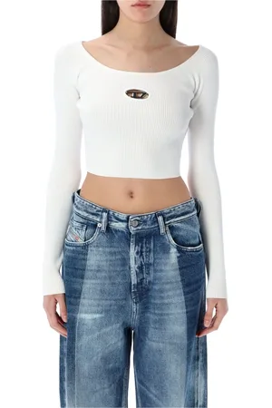 Diesel Koszulki, Kobieta, Biały, S, Biała Crop Top z żebrowaną tkaniną M-Vera