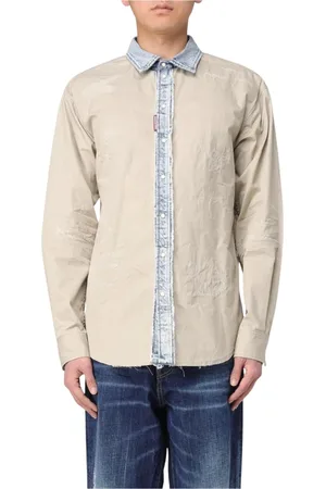 Dsquared2 Koszule, Mężczyzna, Beżowy, M, Denim, Koszula z Denimu