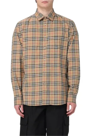 Burberry Koszule, Mężczyzna, Beżowy, L, Koszula w kratę z bawełny dla mężczyzn