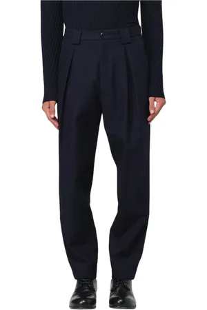 Giorgio Armani Spodnie, Mężczyzna, Niebieski, S, Niebieskie Spodnie z Plisami z Bawełny