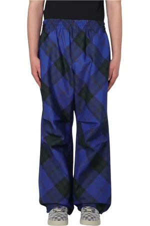 Burberry Spodnie, Mężczyzna, Niebieski, L, Niebieskie Plaid Relaxed Fit Spodnie