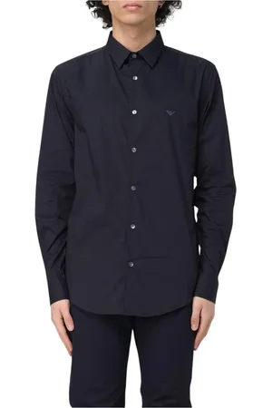 Emporio Armani Koszule, Mężczyzna, Niebieski, L, Klasyczna Biała Koszula Poplinowa