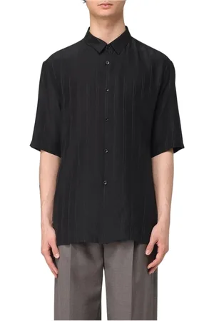 Saint Laurent Koszule, Mężczyzna, Czarny, XL, Czarna Jedwabna Koszula z Krótkim Rękawem