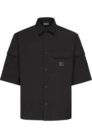Emporio Armani Koszule, Mężczyzna, Czarny, L, Czarna Koszula Techniczna Klasyczny Kołnierz