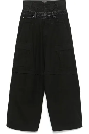 Balenciaga Spodnie, Mężczyzna, Czarny, S, Len, Czarne spodnie z przyciskiem z przodu