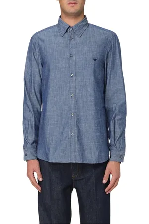 Emporio Armani Koszule, Mężczyzna, Niebieski, L, Denim, Denim Casual Koszula Stylowa Wytrzymała Uniwersalna