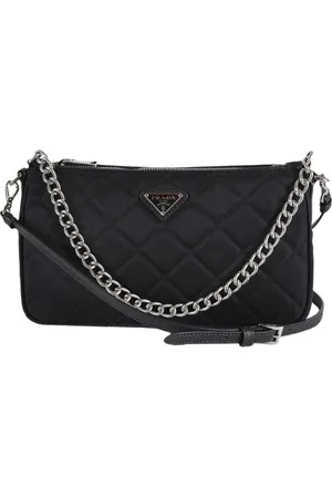 Prada Torebki, Kobieta, Czarny, ONE SIZE, Nylon, Czarna Torba na Ramię z Łańcuchem
