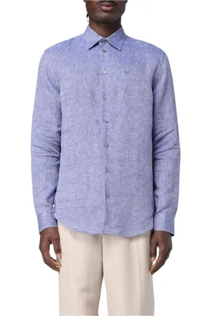 Emporio Armani Koszule, Mężczyzna, Niebieski, 2XL, Biała Koszula lniana Klasyczny Styl