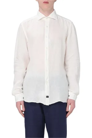 FAY Koszule, Mężczyzna, Biały, 3XL, Czerwona Lniana Koszula Casual