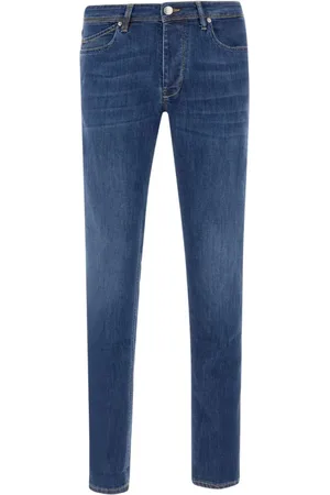 RE-HASH Jeansy, Mężczyzna, Niebieski, W32, Niebieskie Dżinsy Slim Fit z Efektem Prania