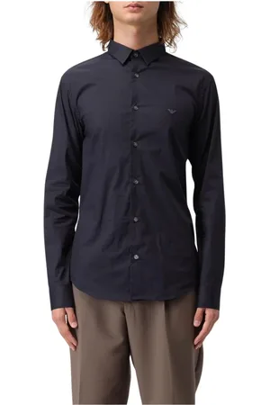 Emporio Armani Koszule, Mężczyzna, Niebieski, 2XL, Biała Bawełniana Koszula dla Mężczyzn