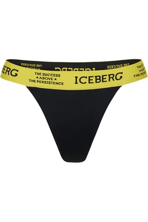 Iceberg Stroje kąpielowe, Kobieta, Czarny, M, Czarne figi z wysokim stanem z elastycznym pasem i kontrastowym logo