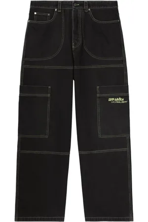 OFF-WHITE Jeansy, Mężczyzna, Czarny, W33, Czarne Jeansyy z Haftowanym Logo