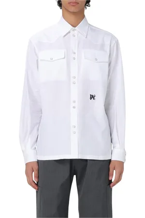 Palm Angels Koszule, Mężczyzna, Biały, S, Westernowa Koszula z Haftem Stylowa