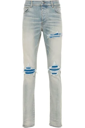 AMIRI Jeansy, Mężczyzna, Niebieski, W34, Denim, Jasnoniebieskie Skinny Distressed Jeansy