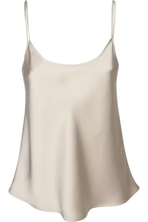 BLANCA Koszulki, Kobieta, Beżowy, L, Elegancki Top Satynowy Beżowy
