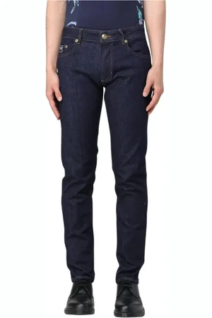 VERSACE Jeansy, Mężczyzna, Niebieski, W29, Denim, Niebieskie Straight Leg Jeansy
