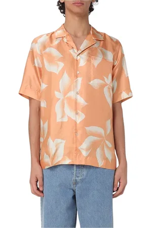 DRIES VAN NOTEN Koszule, Mężczyzna, Pomarańczowy, L, Żywy Pomarańczowy Kwiatowy Jedwabny Shirt