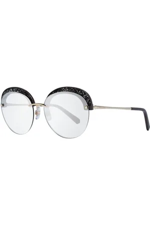 Swarovski Akcesoria, Kobieta, Wielobarwność, ONE SIZE, Złote Lustro Okulary Przeciwsłoneczne Damskie Okrągłe Brązowe