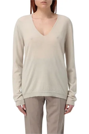 Rick Owens Swetry, Kobieta, Beżowy, L, Kaszmir, Ivory Sweter z Wycięciem V