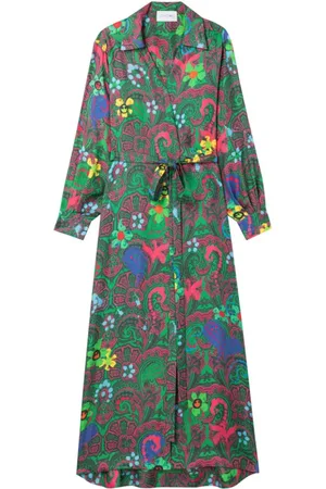 AZ FACTORY Sukienki, Kobieta, Wielobarwność, S, Paisley Sukienka w Kwiaty Zielona