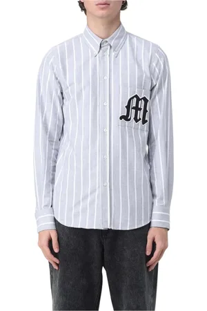 Msgm Koszule, Mężczyzna, Szary, M, Koszula z Haftowanym Logo w Paski