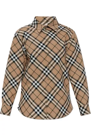 Burberry Bluzki, Kobieta, Beżowy, XS, Wełna, Koszula w kratę