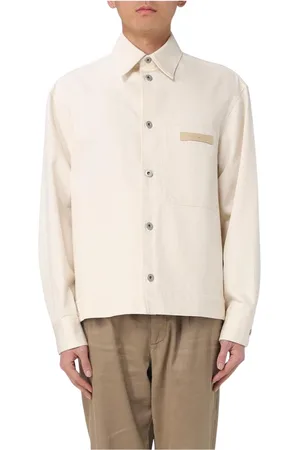 Emporio Armani Koszule, Mężczyzna, Beżowy, L, Żółta Kremowa Bawełniana Koszula