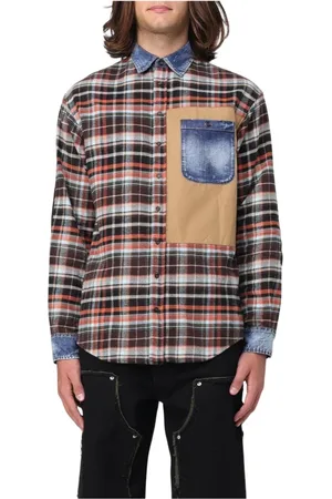 Dsquared2 Koszule, Mężczyzna, Wielobarwność, S, Czerwona Koszula Flanelowa w Kratę Stylowa Uniwersalna