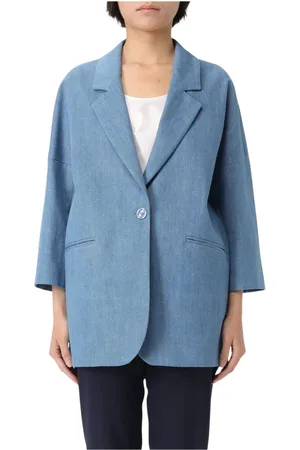 TAGLIATORE Kurtki, Kobieta, Niebieski, S, Luźny Linen Blazer