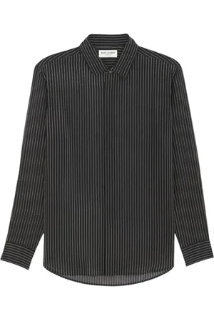 Saint Laurent Koszule, Mężczyzna, Czarny, M, Jedwabna Koszula Georgette z Paskami
