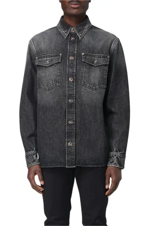VERSACE Koszule, Mężczyzna, Szary, L, Denim, Szara Koszula z Denimu z Guzikami Meduzy
