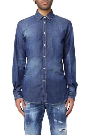 Dsquared2 Koszule, Mężczyzna, Niebieski, M, Denim, Klasyczna Granatowa Koszula Dżinsowa z Długim Rękawem