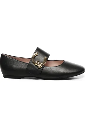 Coccinelle Buty, Kobieta, Czarny, 35 EU, Czarne Skórzane Buty Plaskie Detal Logo