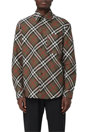 Burberry Koszule, Mężczyzna, Wielobarwność, S, Elegancka oliwkowa koszula z długim rękawem