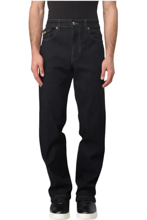 VERSACE Jeansy, Mężczyzna, Niebieski, W34, Denim, Niebieskie Klasyczne Straight Leg Jeansy