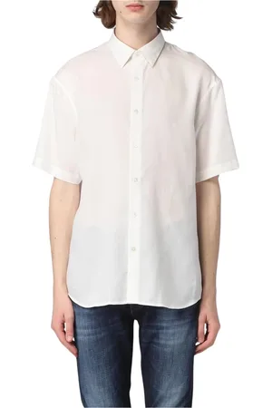 Emporio Armani Koszule, Mężczyzna, Beżowy, L, Jedwabna Koszula z Krótkim Rękawem