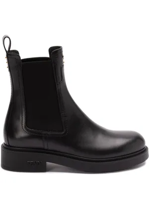Fendi Buty, Kobieta, Czarny, 38 EU, Czarne Skórzane Chelsea Buty Metalowe Szwy