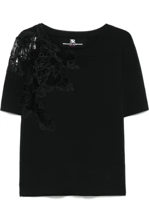 ERMANNO SCERVINO Koszulki, Kobieta, Czarny, L, Czarna Crew Neck T-shirty i Polosy