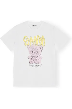Ganni Koszulki, Kobieta, Biały, M, Bawełna, Teddy Relaxed T-Shirt