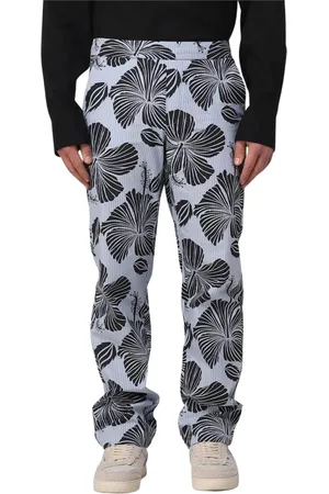 Msgm Spodnie, Mężczyzna, Czarny, M, Hibiscus Print Stylowe Spodnie