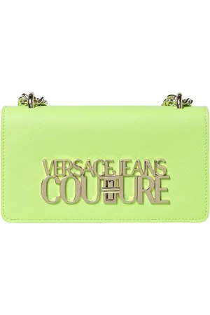 VERSACE Torebki, Kobieta, Zielony, ONE SIZE, Len, Zielona Torba na Ramię z Logo