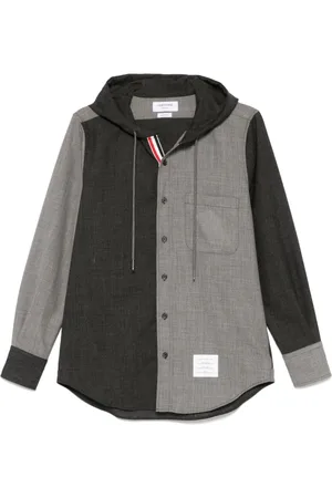 Thom Browne Koszule, Mężczyzna, Szary, M, Antracytowa Szara Kurtka z Kapturem