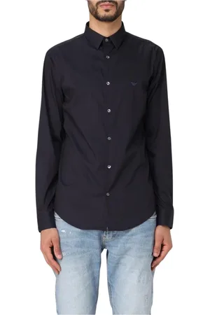 Emporio Armani Koszule, Mężczyzna, Niebieski, XS, Czarna Koszula Poplin Stylowy Nowoczesny Wygląd