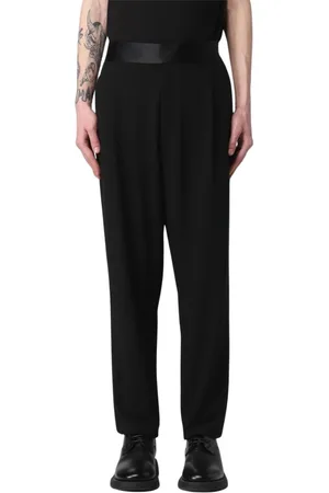 Giorgio Armani Spodnie, Mężczyzna, Czarny, L, Eleganckie Spodnie z Satynowym Pasem
