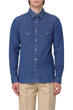 Tom Ford Koszule, Mężczyzna, Niebieski, L, Denim, Niebieska Koszula Westernowa z Denimu