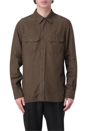 Tom Ford Koszule, Mężczyzna, brązowy, 3XL, Brązowa Bawełniana Koszula z Długim Rękawem