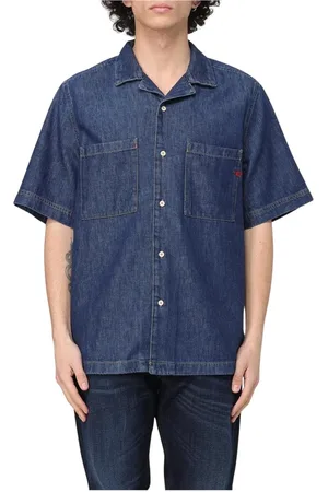 Diesel Koszule, Mężczyzna, Niebieski, M, Denim, Casual Denim Koszula Krótki Rękaw