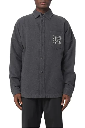 Palm Angels Kurtki, Mężczyzna, Szary, S, Flanelowa Koszula z Monogramem Szara